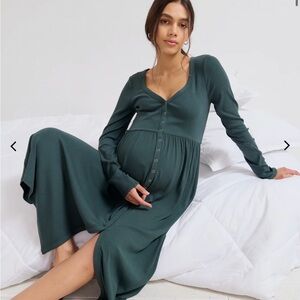 Hatch Maternity Softest Rib Nursing Dress in Pine